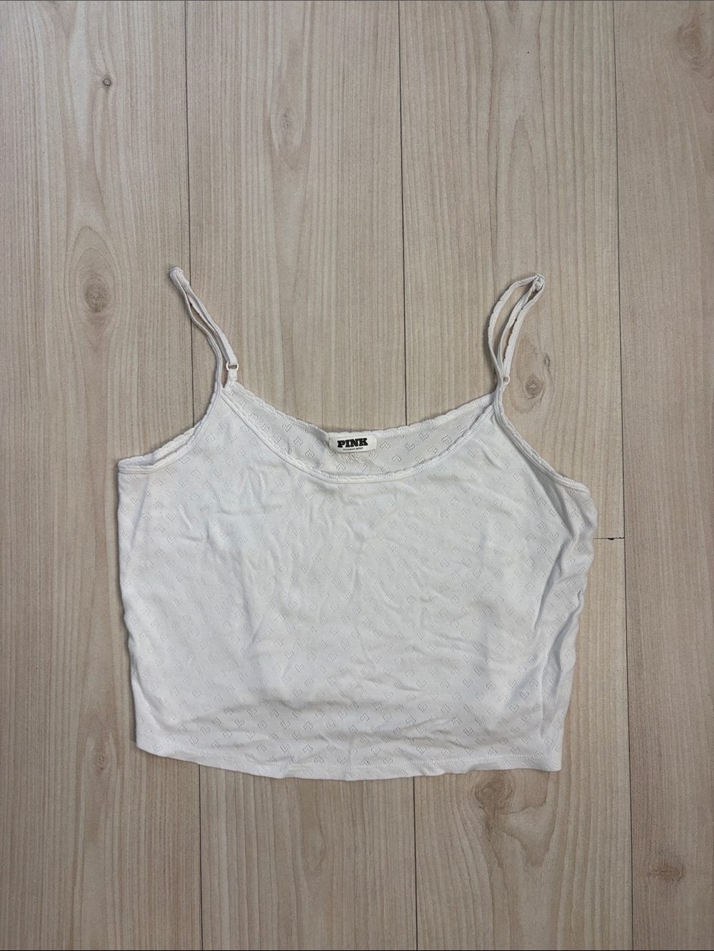PINK Victoria's Secret White Lace-Trim Camisole Pajama Shirt